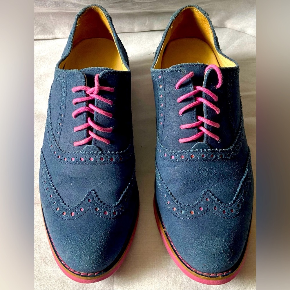 COLE HAAN BLUE~PINK LEATHER WING-TOP OXFORD COMFORT WOMEN'S SIZE 6.5B